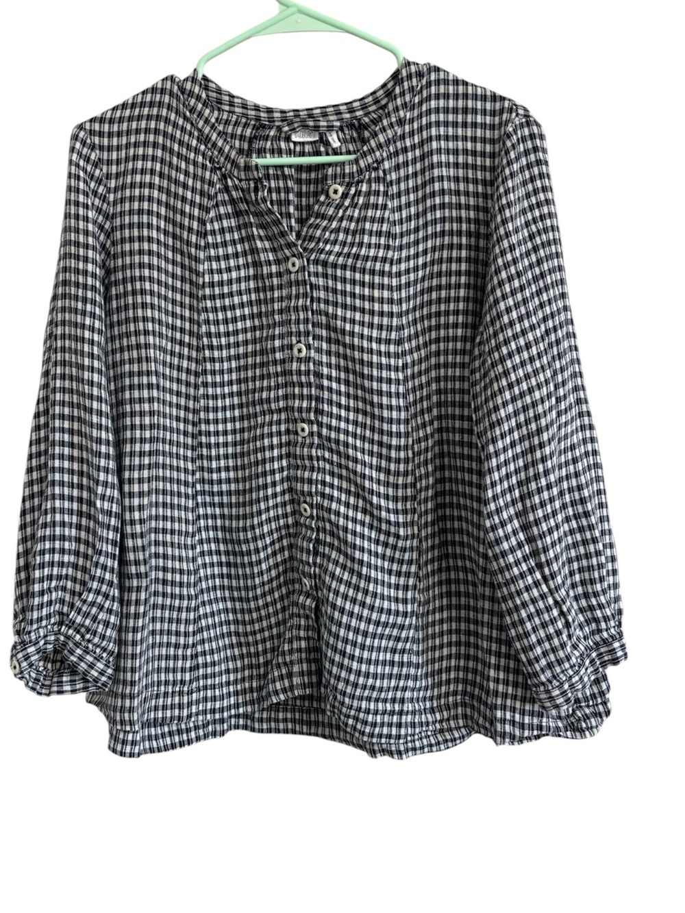 TOAST Women's Black and White Gingham Button-Down Blouse